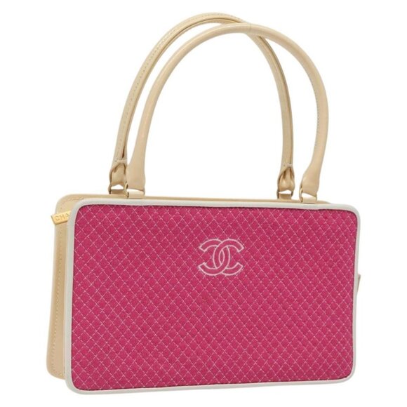 CHANEL Matelasse Hand Bag Cotton Pink CC Auth - Picture 1 of 16